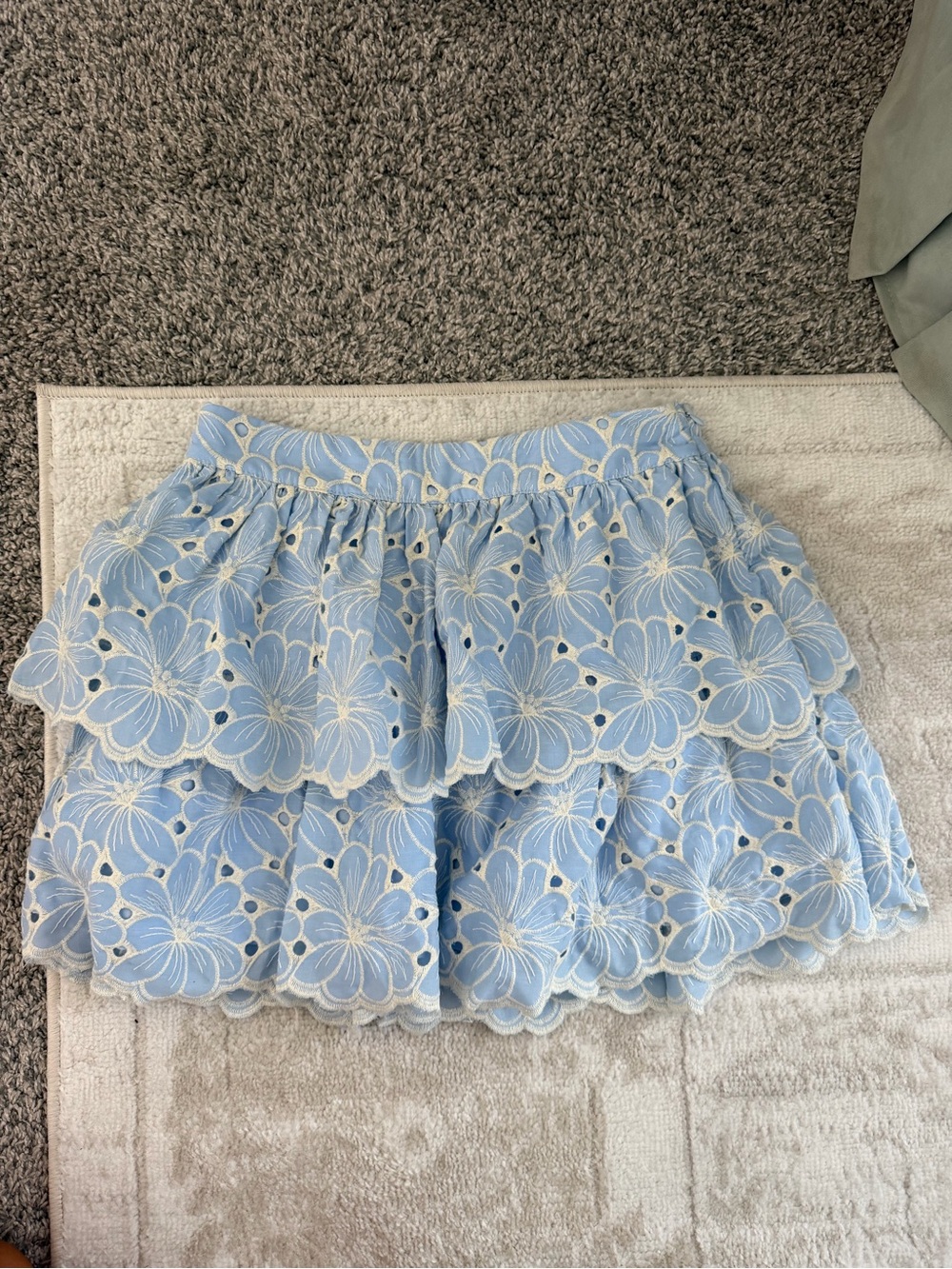 Altar'd State Pale Blue Floral Eyelet Tiered Mini Skirt